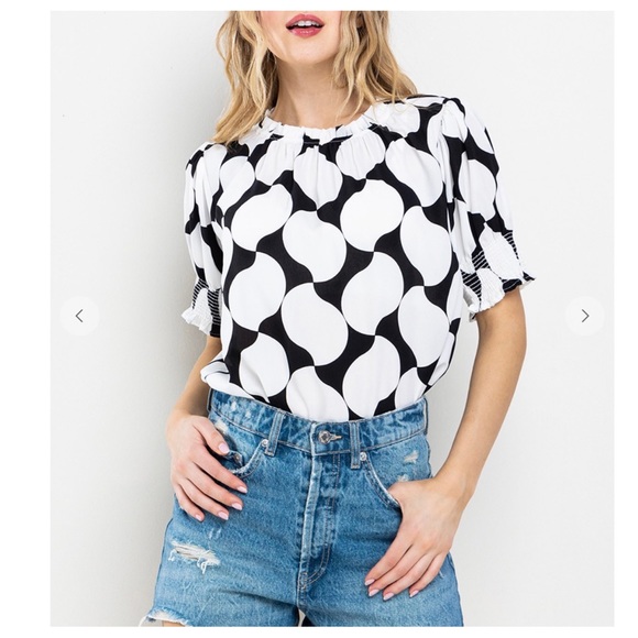 32 Boho Print Ruffle Smocking Detailed Sleeve Top - Picture 6 of 6